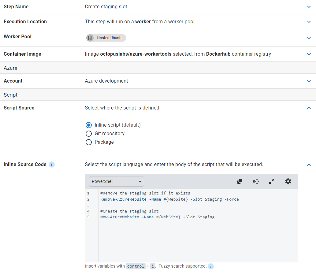 Creating a staging slot in the Azure portal
