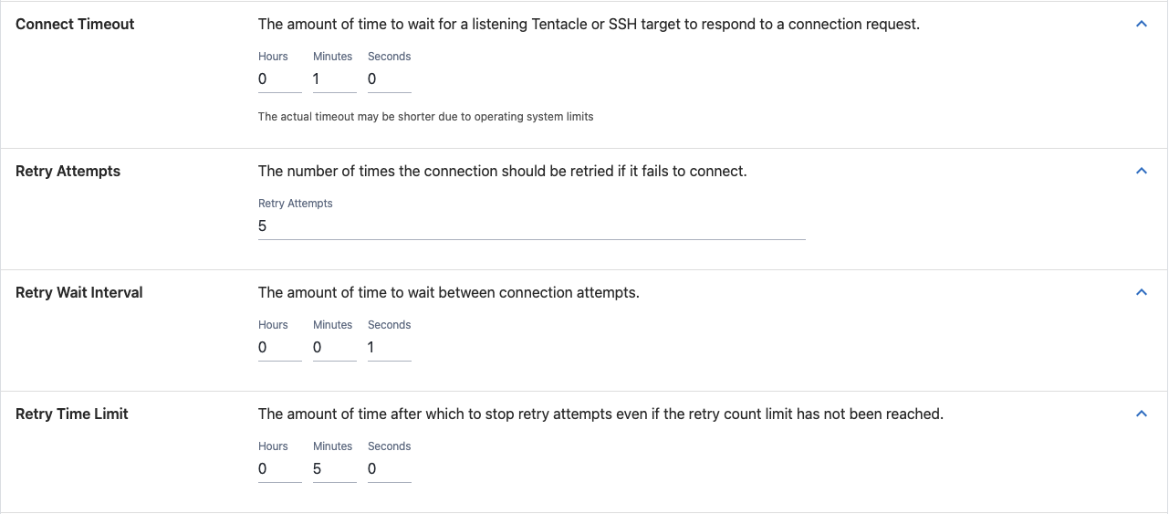 Connection timeout and retry settings