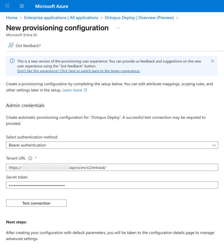 New provisioning configuration